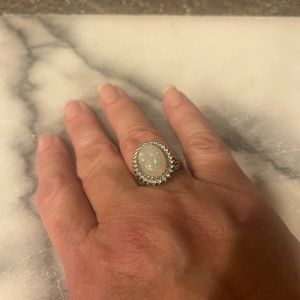 Ethiopian Opal Ring in 925 Sterling Silver with CZ accents